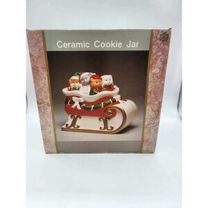 Vintage Christmas Ceramic Cookie Jar Santa Sleigh Animals cat bear
